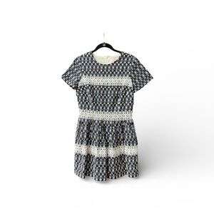 Monique Lhuiller x Anthropologie Navy/White Embroidered Cotton Dress Size 10P